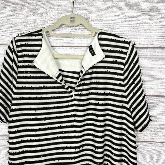 Talbots Woman Striped Sequin Top Short Sleeves Black - Ivory 2X - Picture 6 of 11